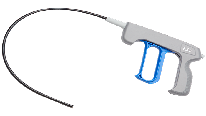 ein blau-graues Ger&auml;t mit einem langen gebogenen Ende