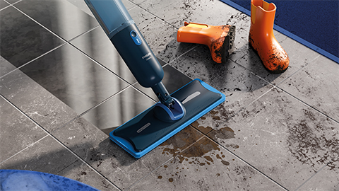 Der Philips OneUp elektrische Wischmopp wischt den Boden 2&nbsp;x schneller